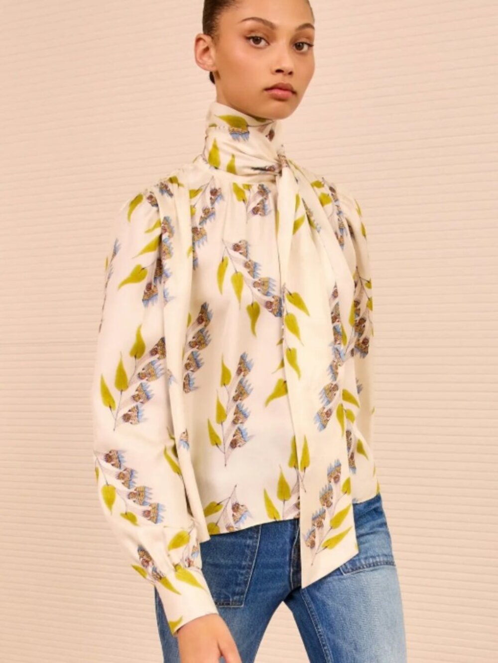 NWOT ULLA JOHNSON Ornament Tie Neck Silk Blouse in Infinite Flower S $670